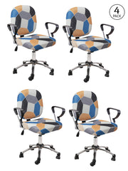 Stretchable Elastic Geometric Printed Office Chair Cover Pack of 4- Multicolour