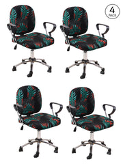 Stretchable Elastic Floral Printed Office Chair Cover Pack of 4- Black