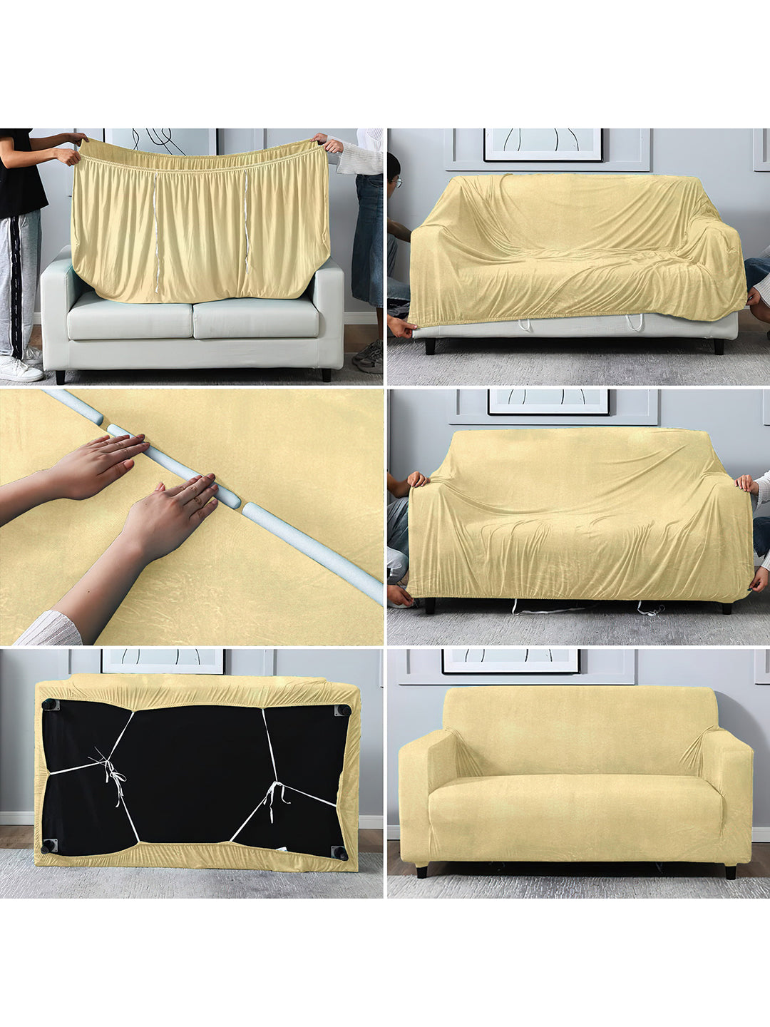 Elastic Stretchable Velvet Sofa Cover 2 Seater-Cream