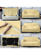 Elastic Stretchable Velvet Sofa Cover 3 Seater-Cream