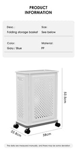 Cortina Premium Wheeled Laundry Hamper Basket with Extended Handle | Durable Plastic Foldable Design | Portable Rolling Storage Solution (Wheeled Laundry Hamper)