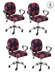 Stretchable Elastic Floral Printed Office Chair Cover Pack of 4- Violet