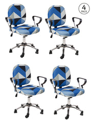 Stretchable Elastic Geometric Printed Office Chair Cover Pack of 4- Blue