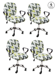 Stretchable Elastic Geometric Printed Office Chair Cover Pack of 4- White