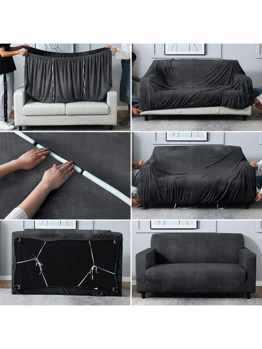 Elastic Stretchable Velvet Sofa Cover 2 Seater-Black