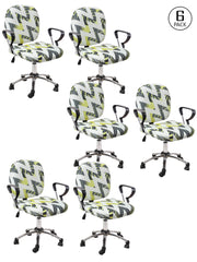 Stretchable Elastic Geometric Printed Office Chair Cover Pack of 6- White