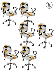 Stretchable Elastic Geometric Printed Office Chair Cover Pack of 6- Yellow