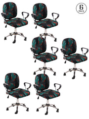 Stretchable Elastic Floral Printed Office Chair Cover Pack of 6- Black