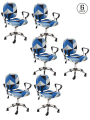 Stretchable Elastic Geometric Printed Office Chair Cover Pack of 6- Blue