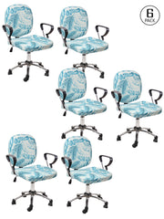 Stretchable Elastic Floral Printed Office Chair Cover Pack of 6- Blue