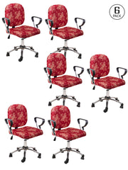 Stretchable Elastic Ethnic Printed Office Chair Cover Pack of 6- Red