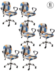 Stretchable Elastic Geometric Printed Office Chair Cover Pack of 6- Multicolour