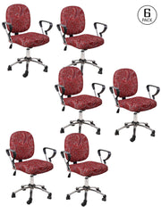 Stretchable Elastic Ethnic Printed Office Chair Cover Pack of 6- Maroon