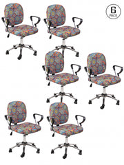 Stretchable Elastic Ethnic Printed Office Chair Cover Pack of 6- Multicolour