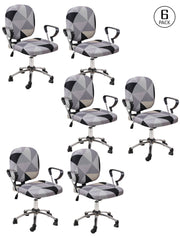 Stretchable Elastic Geometric Printed Office Chair Cover Pack of 6- Grey