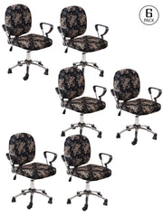 Stretchable Elastic Ethnic Printed Office Chair Cover Pack of 6- Black