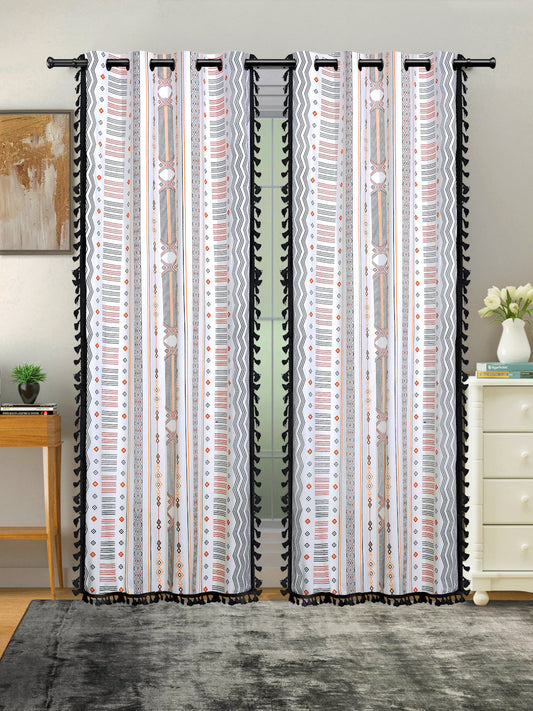 Cotton Printed Boho Light Filtering Curtain with Lace