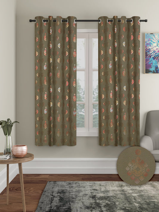 Pack of 2 Polyester Blackout Foil Window Curtains- Olive
