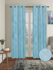 Pack of 2 Velvet Room Darkening Emboss Long Door Curtains- Light Blue