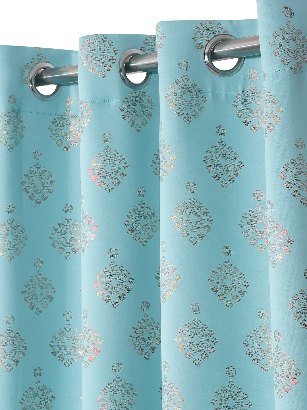 Pack of 2 Polyester Blackout Foil Long Door Curtains- Sky Blue