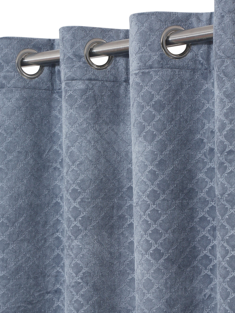 Pack of 2 Velvet Room Darkening Emboss Door Curtains- Dark Grey