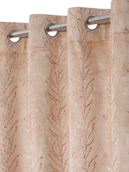 Pack of 2 Velvet Regular Foil Window Curtains- Peach