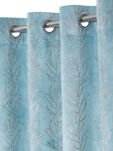 Pack of 2 Velvet Regular Foil Window Curtains- Light Blue