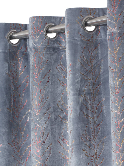 Pack of 2 Velvet Regular Foil Long Door Curtains- Dark Grey