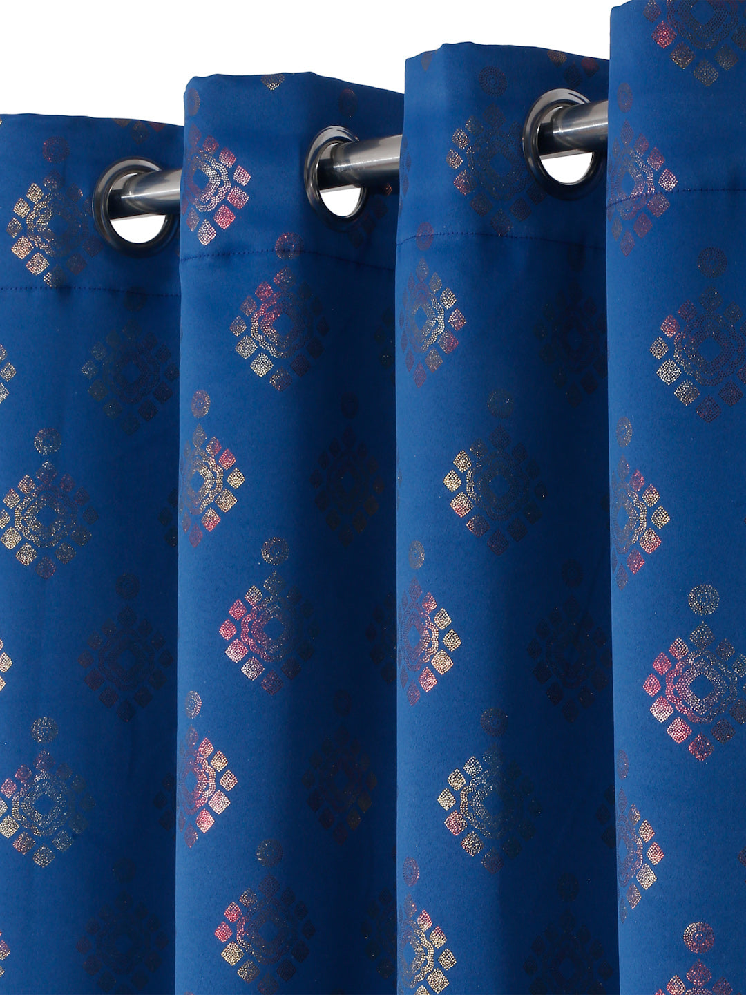 Pack of 2 Polyester Blackout Foil Long Door Curtains- Navy Blue