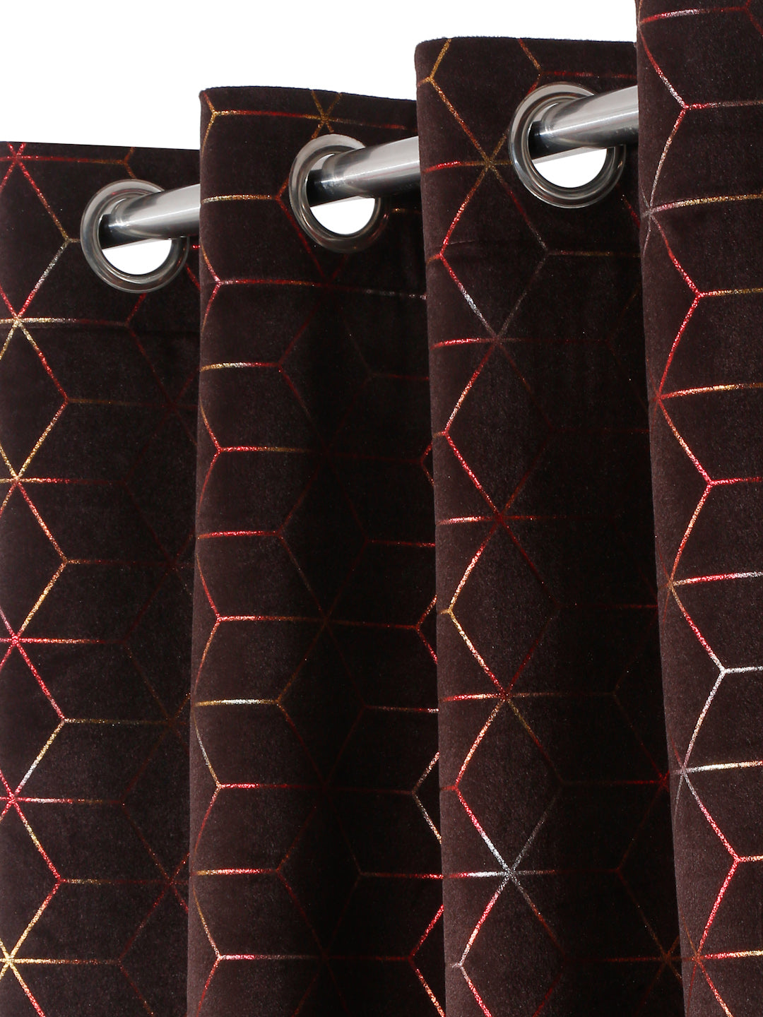 Pack of 2 Velvet Regular Geometric Foil Door Curtains- Brown