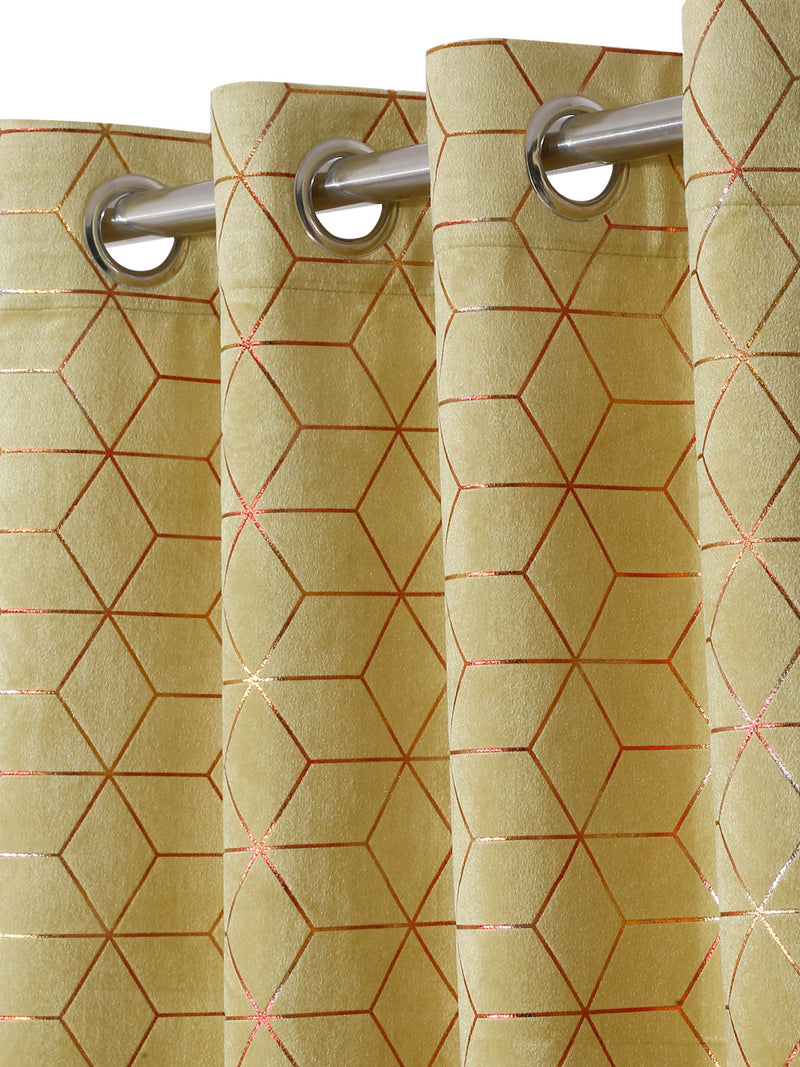 Pack of 2 Velvet Regular Geometric Foil Window Curtains- Olive