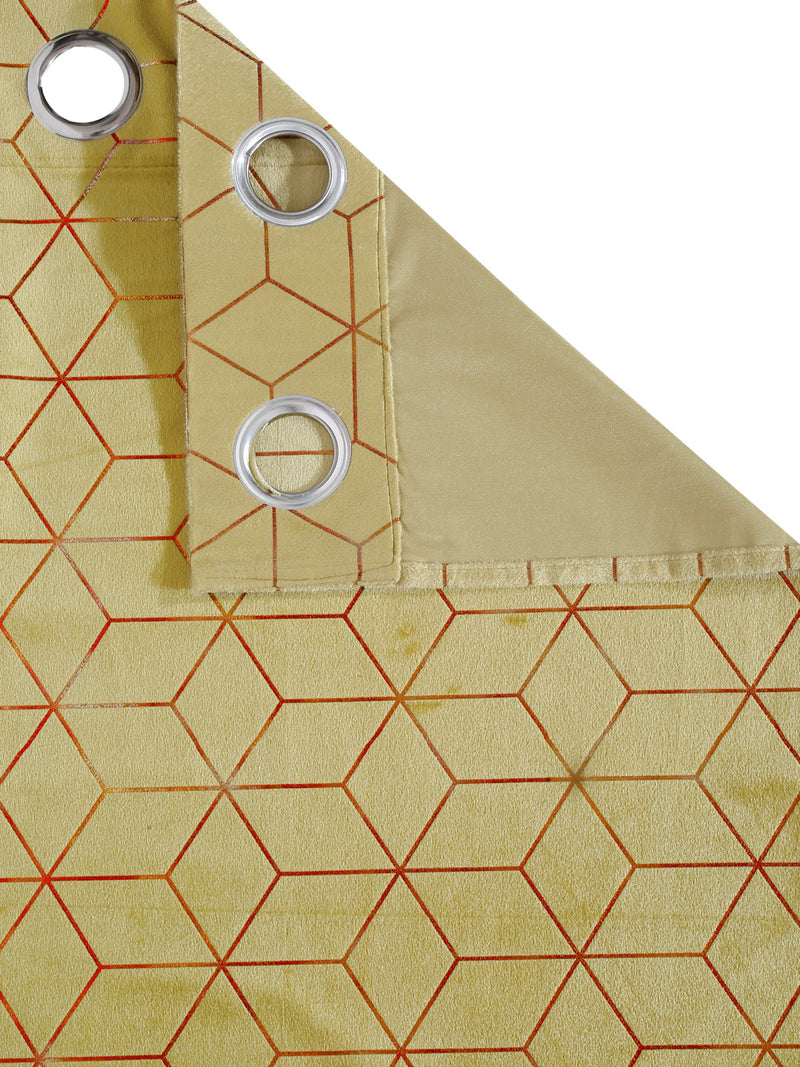 Pack of 2 Velvet Regular Geometric Foil Window Curtains- Olive