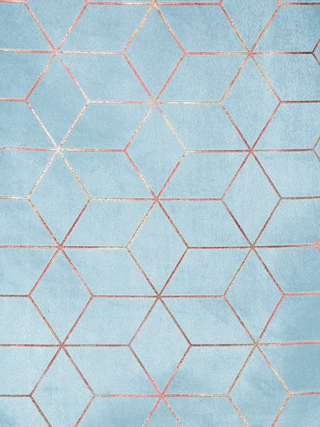 Pack of 2 Velvet Regular Geometric Foil Long Door Curtains- Light Blue