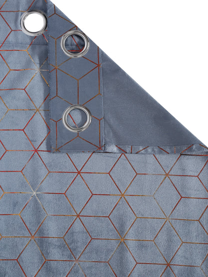 Pack of 2 Velvet Regular Geometric Foil Long Door Curtains- Dark Grey