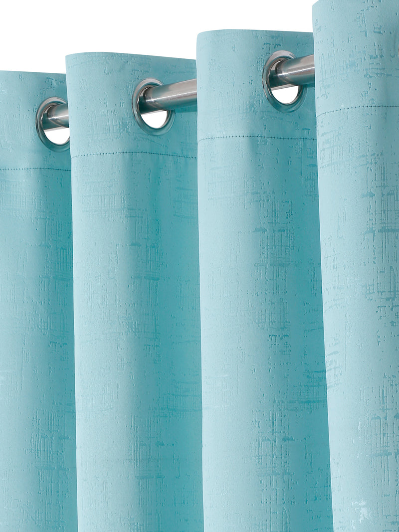 Pack of 2 Polyester Blackout Emboss Window Curtains- Sky Blue