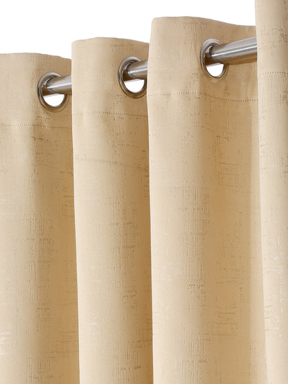Pack of 2 Polyester Blackout Emboss Long Door Curtains- Cream