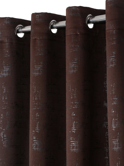 Pack of 2 Polyester Blackout Emboss Long Door Curtains- Brown