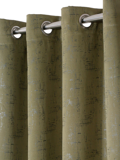 Pack of 2 Polyester Blackout Emboss Long Door Curtains- Olive