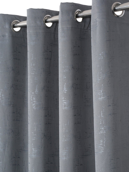 Pack of 2 Polyester Blackout Emboss Window Curtains- Dark Grey