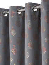 Pack of 2 Polyester Blackout Foil Long Door Curtains- Dark Grey