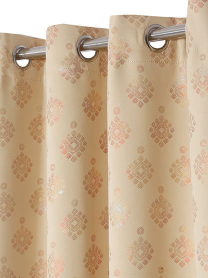 Pack of 2 Polyester Blackout Foil Long Door Curtains- Cream