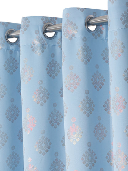 Pack of 2 Polyester Blackout Foil Door Curtains- Blue