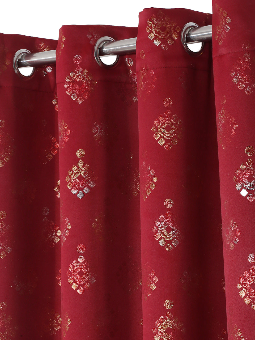 Pack of 2 Polyester Blackout Foil Long Door Curtains- Red