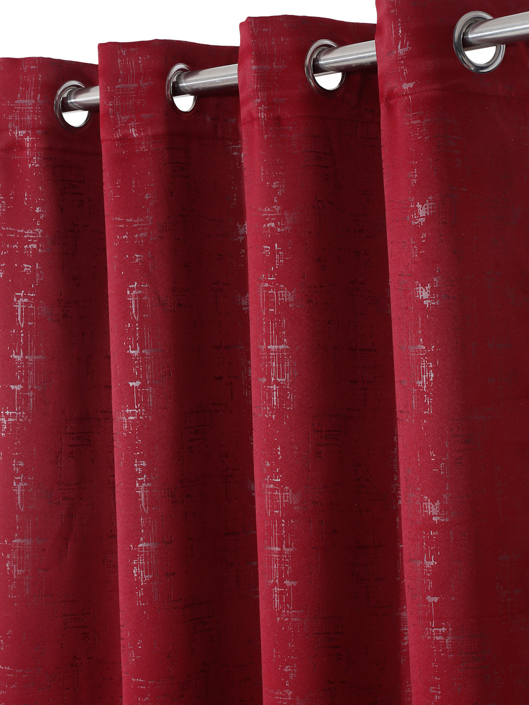 Pack of 2 Polyester Blackout Emboss Long Door Curtains- Red