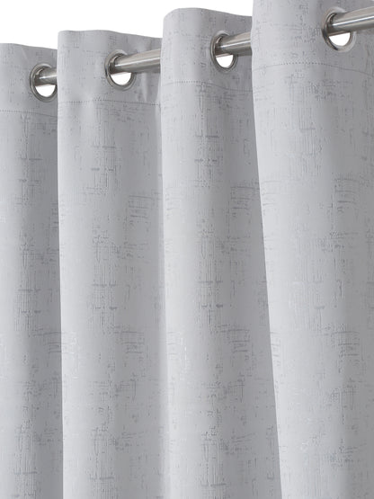Pack of 2 Polyester Blackout Emboss Window Curtains- Light Grey