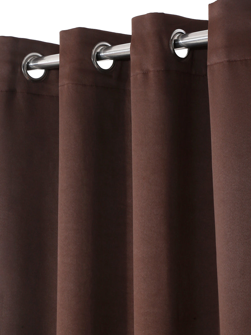 Pack of 2 Polyester Blackout Solid Window Curtains- Brown