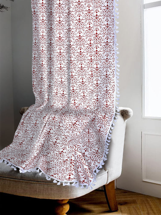 Cotton Printed Boho Light Filtering Curtain with Lace