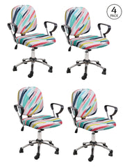 Stretchable Elastic Digital Printed Office Chair Cover Pack of 4- Multicolour