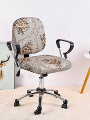 Stretchable Elastic Ethnic Printed Office Chair Cover Pack of 1- Beige