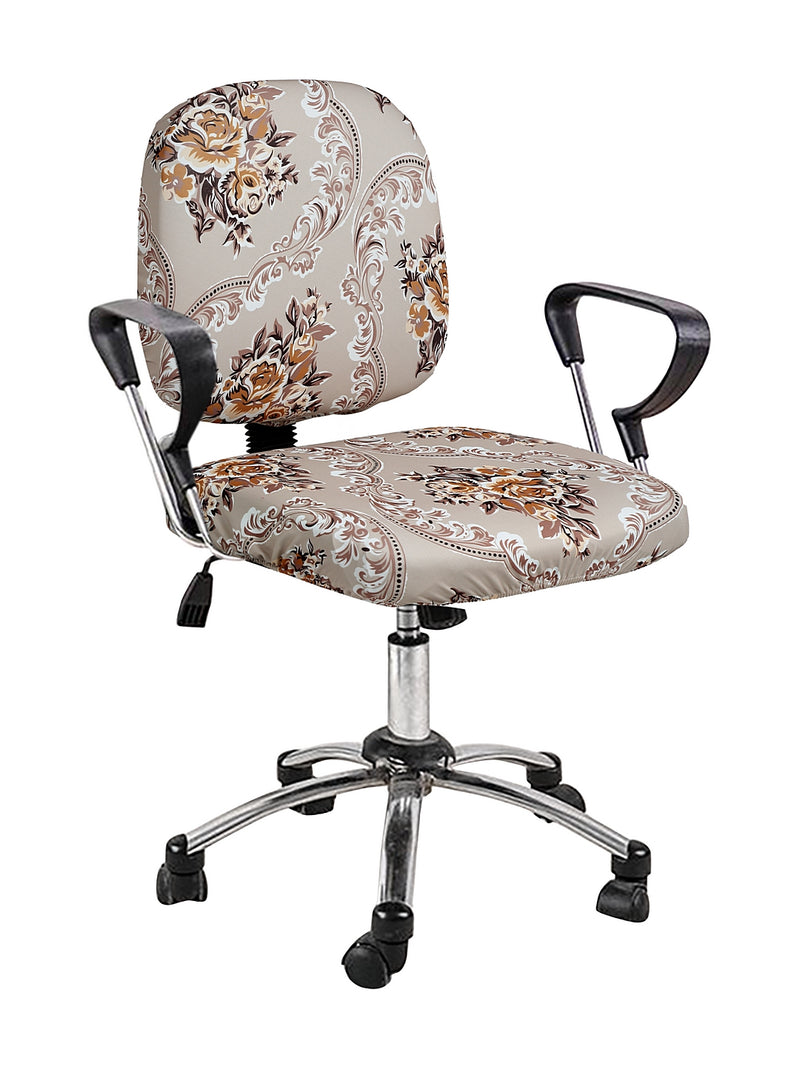 Stretchable Elastic Ethnic Printed Office Chair Cover Pack of 1- Beige